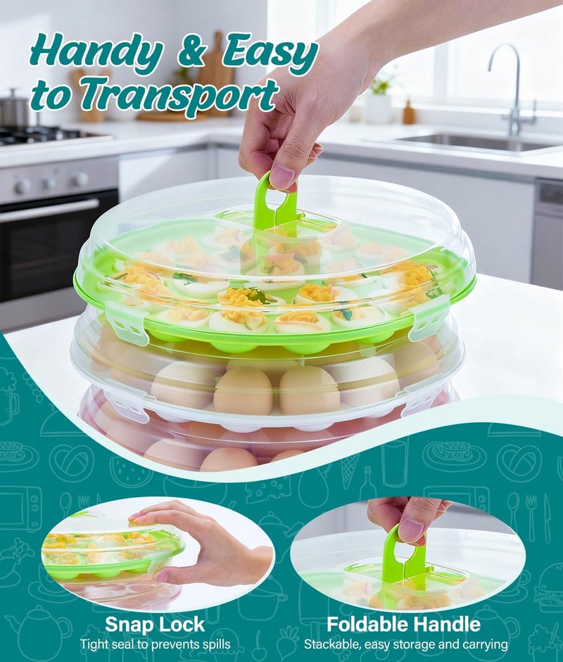 PAHTTO Deviled Egg Container with Lid, 3 Pack Stackable Deviled Egg Platter with Handle, 66-Slot Egg Carrier Tray for Fridge Storage, Easter, Christmas, Parties, Picnic, Dishwasher/Freezer Safe - Image 3